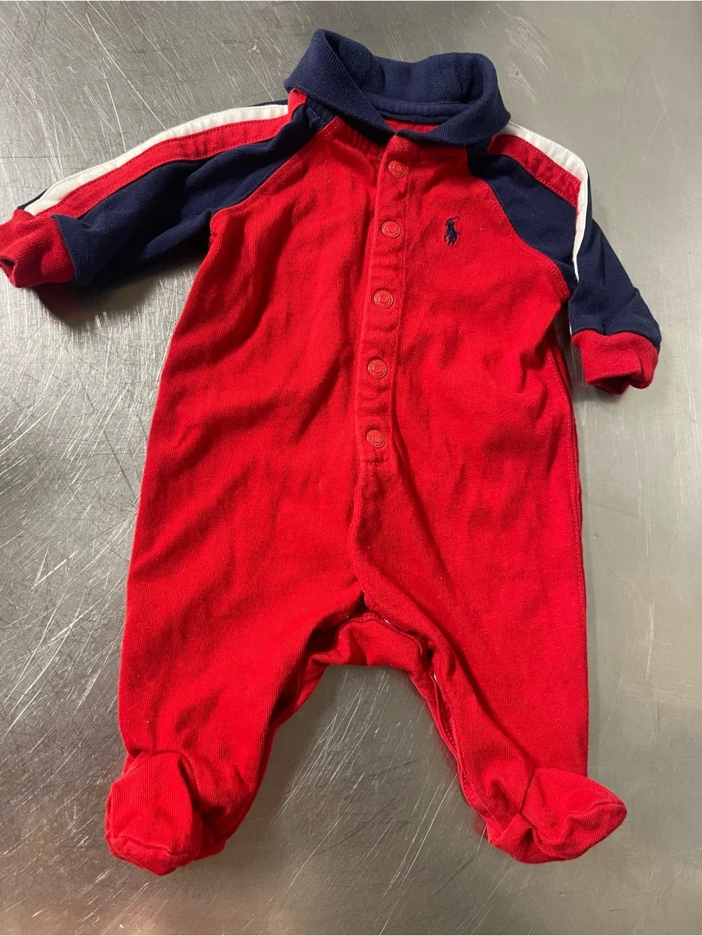 Ralph Lauren Red, Navy & White Baby Footed One-Piece